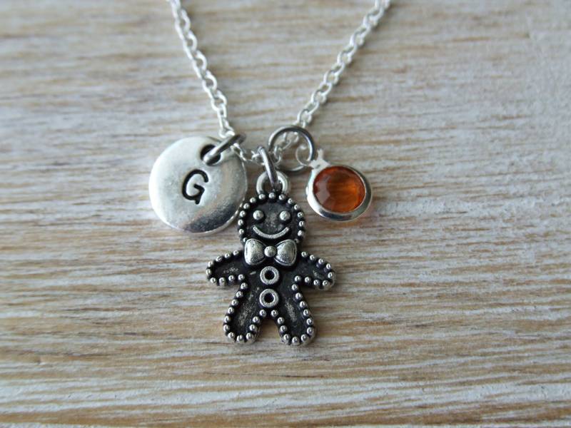 Lebkuchen Antik Silber, Mädchen Erste Halskette, Geschenk Für Baker Liebhaber, Personalisierte Birthstone, Weihnachten Weihnachtsgeschenk von SunnyCharms