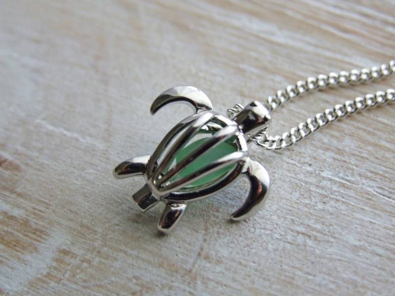 Meeresschildkröte Seeglas Sterling Silber Halskette, Lange Meerestier, Schatzwächter, Sommer Schmuck von SunnyCharms