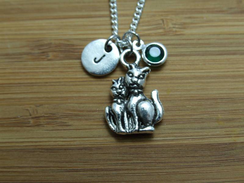 Paar Katzen Halskette, Reizende Katze Anhänger, Mutter Tochter Geschenk Für Katzenliebhaber, Personalisiert, Birthstone Halskette von SunnyCharms