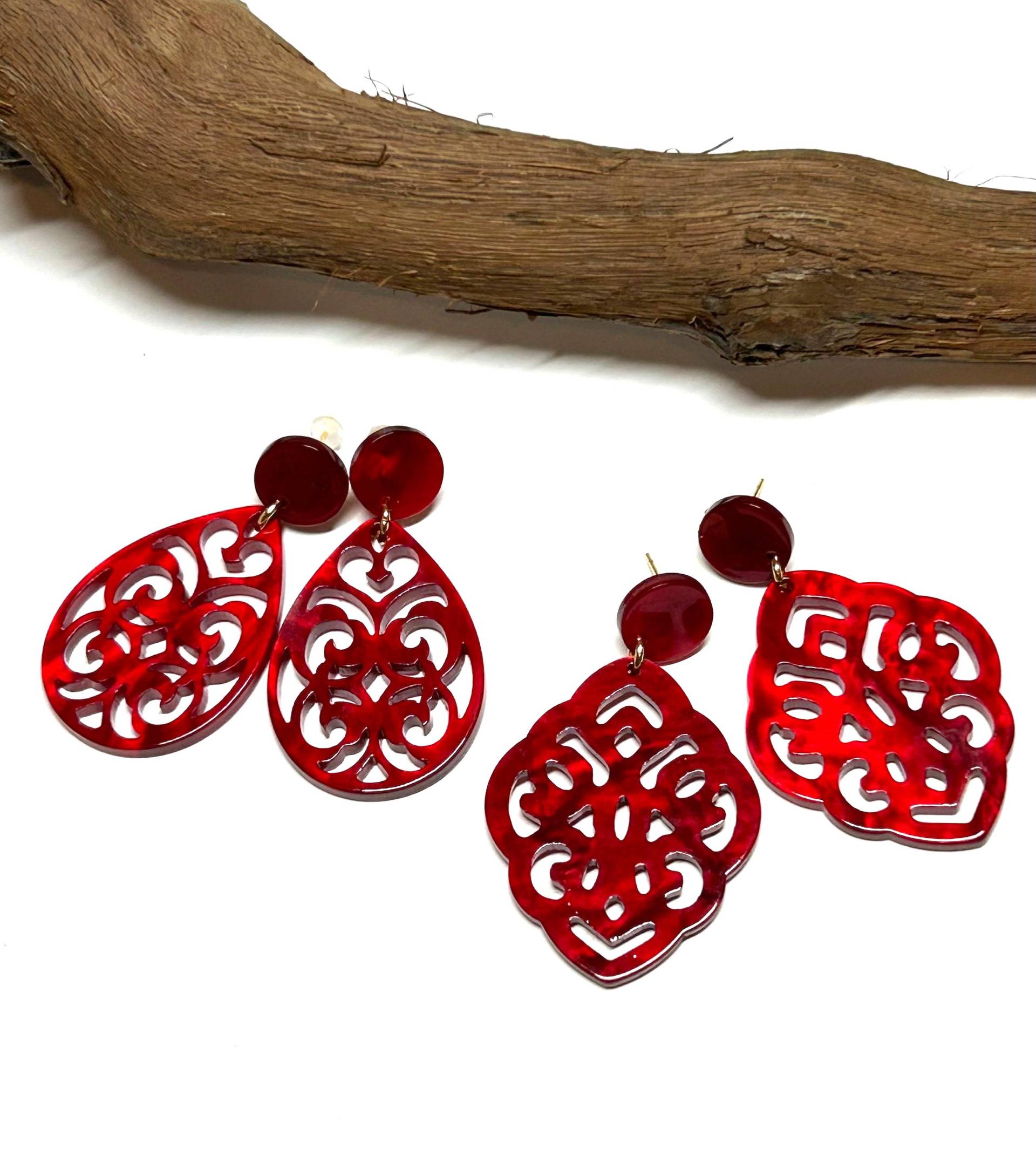 Hängeohrringe Resin Ornamente Tropfen Barock Boho Statement Ohrringe Gross Mit Edelstahlstecker Allergiker Geeignet Valentinstag Rot von SunnyKreativShop