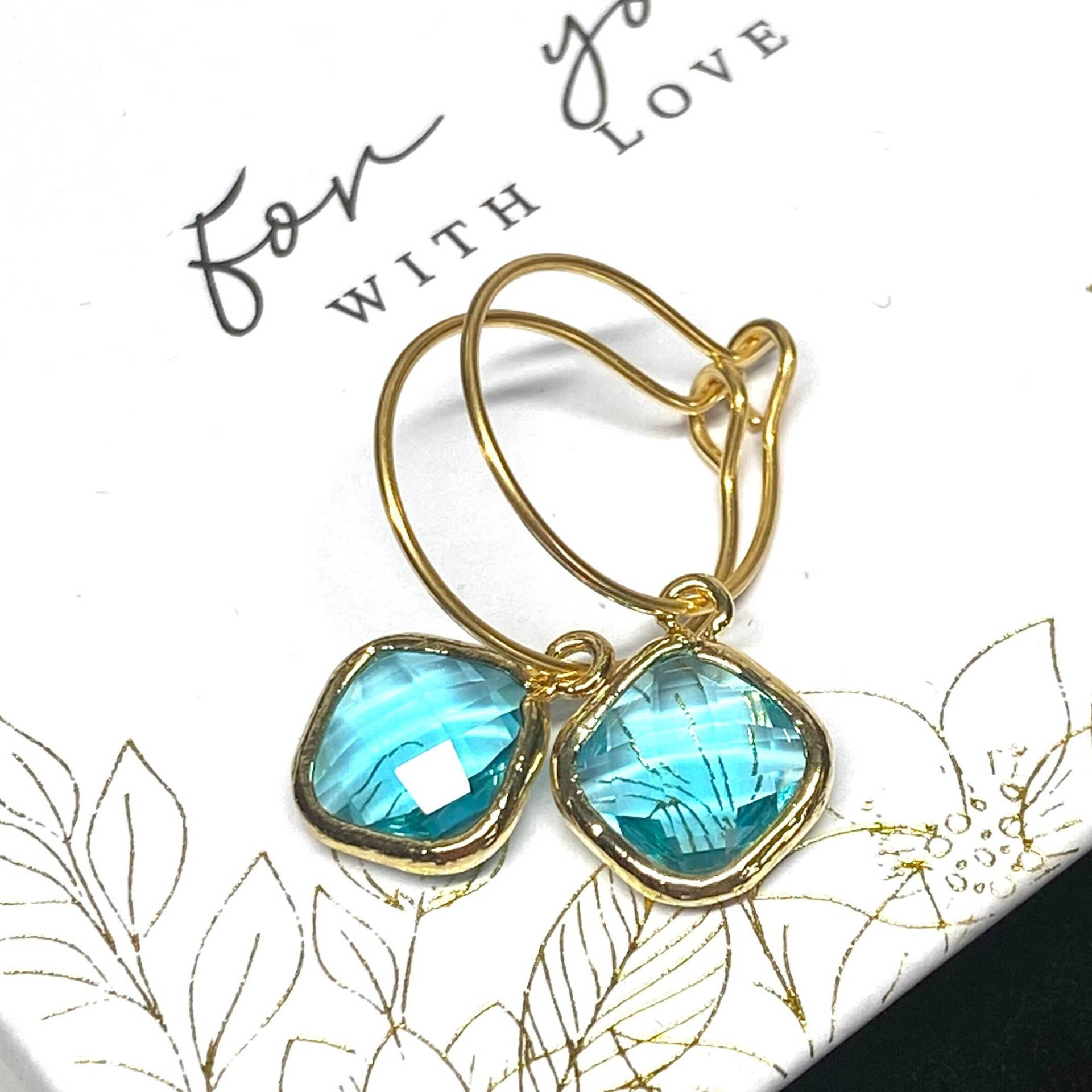 Ohrringe Gold Mit Facetten Glasstein Anhänger Türkis von SunnyKreativShop