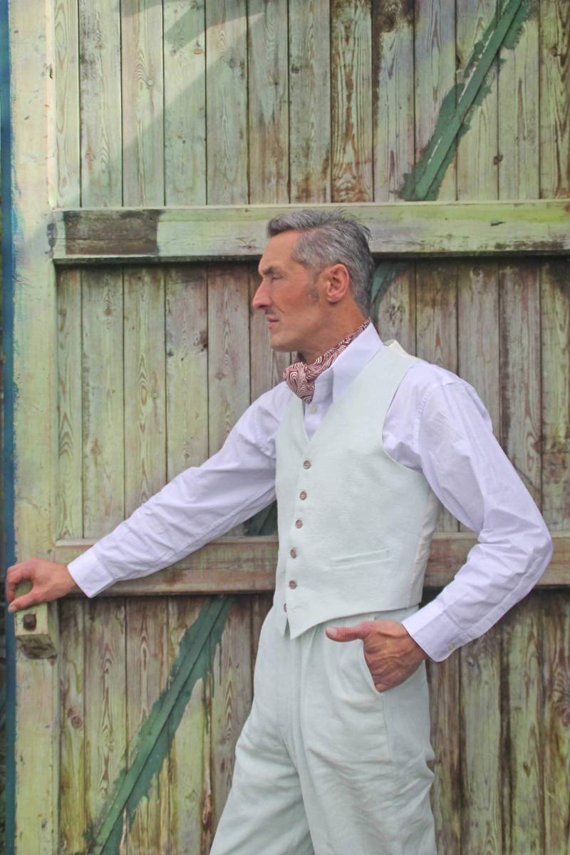 Mint Gebürstete Leinen Vintage-stil Weste Kurz Geschnittene Für Auf Hoher Taille Hosen von SunnySideCouture