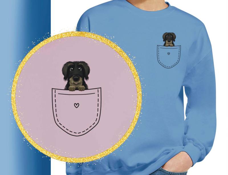 Rauhaardackel in Der Tasche | Hundemotiv Pullover Tier Brusttasche Rauhaardackel in Der Tasche | Hundemotiv Pullover Tier Brusttasche von SunnySideUpArtwork