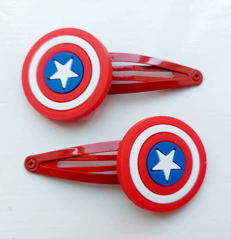Captain America Large Shield Snap Haarspangen - 2Er Pack Rot von SunnySlideUp