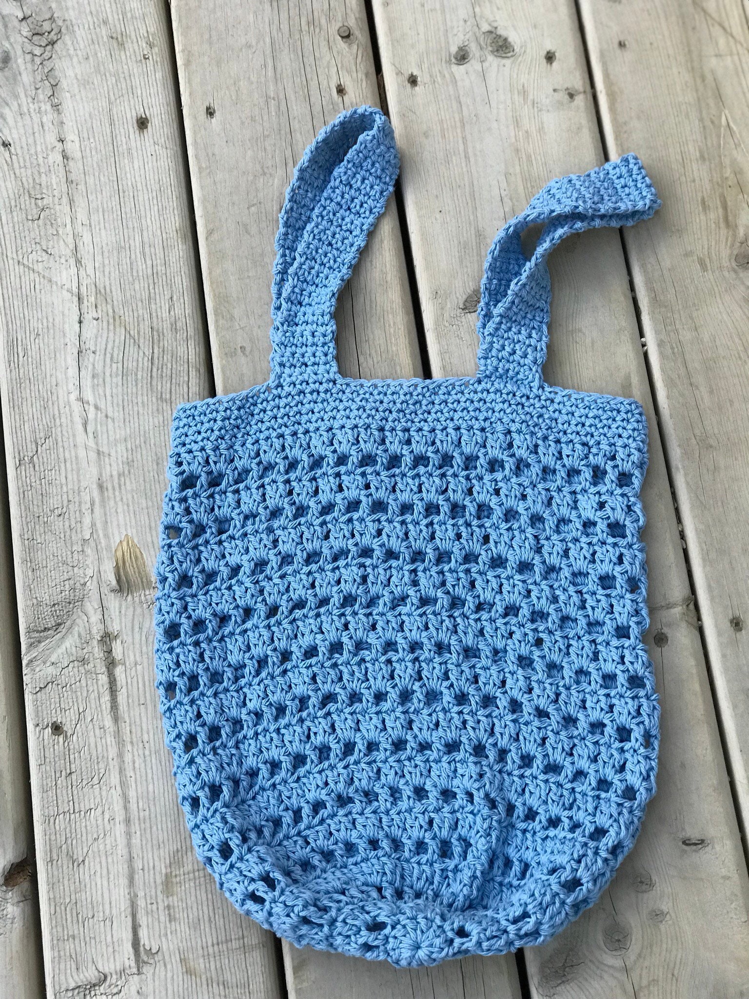 Blauer Bernat Handarbeitsbeutel Aus 100% Baumwolle Gehäkelt/ Mehrzwecktasche. Handgefertigt von SunnyThistlecrochet