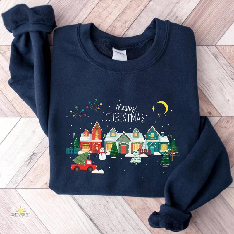 Merry Christmas Pullover Damen, Sweatshirt Weihnachten, Pullover, Partnerlook Weihnachtsoutfit von SunnyUpriseArt