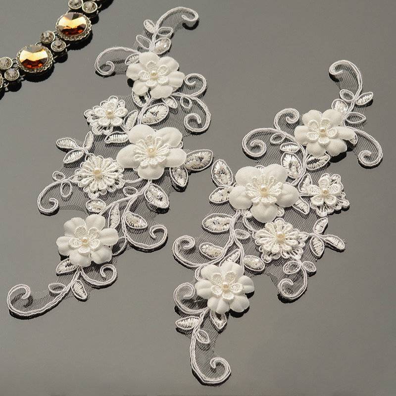 Perlen 3D Blumen-Spitzen-Applikation Brautkleid Verschönerung | 2 Stück Perlen 3D Blumen-Spitzen-Applikation Brautkleid Verschönerung | 2 Stück von Sunnydressfabric