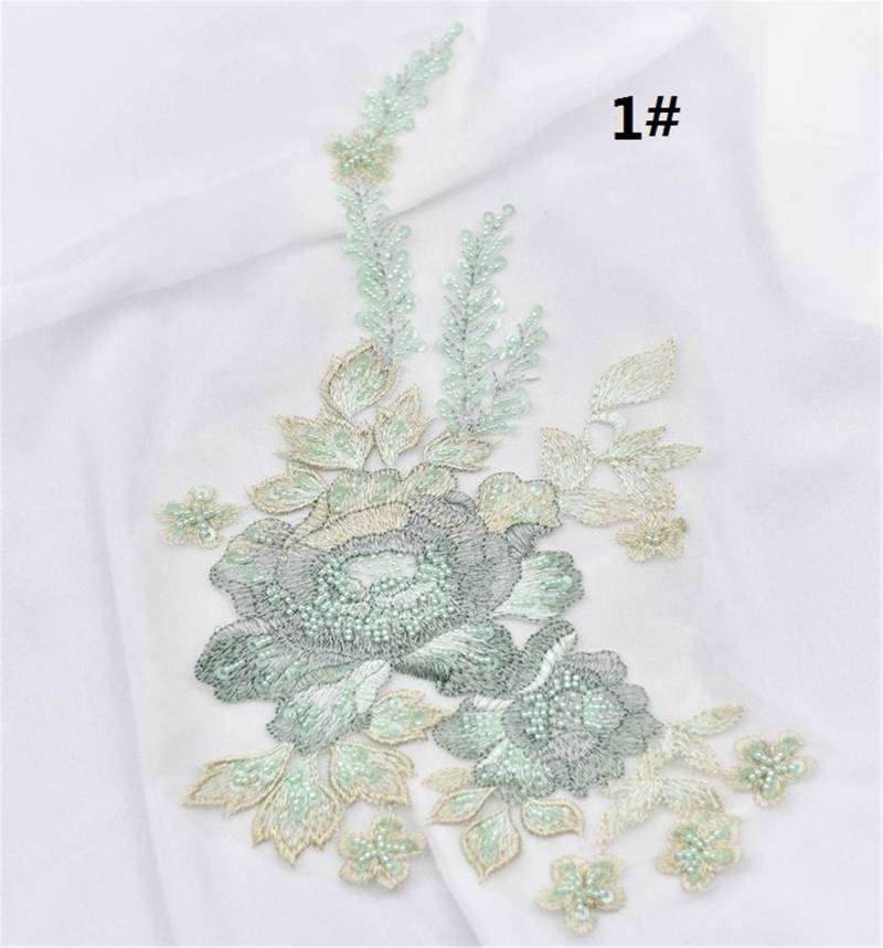 Perlen Spitze Blumen Applikation Brautkleid Kleid Patch | 33.3x23.5 cm von Sunnydressfabric