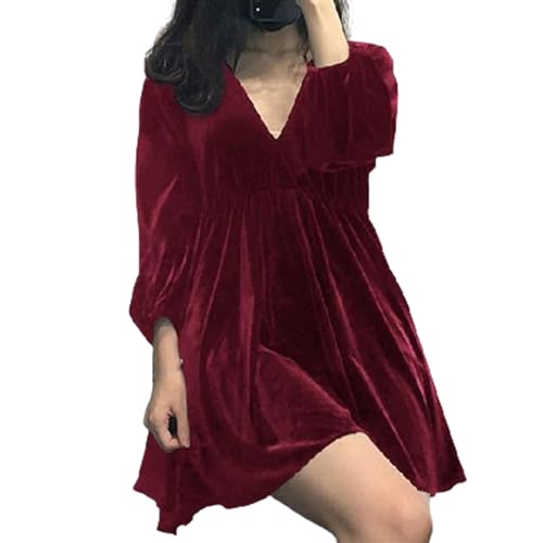 Portia Samt-Minikleid, elastisch, hohe Taille, V-Ausschnitt, Portia-Samt, kurzes Kleid für Damen, rot, XXXXXL Portia Samt-Minikleid, elastisch, hohe Taille, V-Ausschnitt, Portia-Samt, kurzes Kleid für Damen, rot, XXXXXL von Sunnyfree