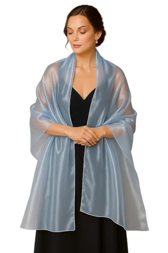 Langer, großer glänzender Organza-Schal für Damen, luxuriös, elegant, Abendtuch, 200 x 70 cm, perfekt für Veranstaltungen und Freizeitkleidung (Blau, 203,2 x 71,1 cm), himmelblau, 200*70cm/80*28" von Sunnyshopday