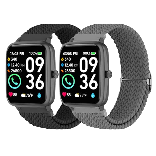 Sunnyson Geflochtene elastische Bänder, kompatibel mit Woneligo Smartwatch W13, weiches Nylonband für Fitbit H56 / ENOMIR ID208BT / Milouz IDW19 Uhr für Damen und Herren, 2 Stück von Sunnyson