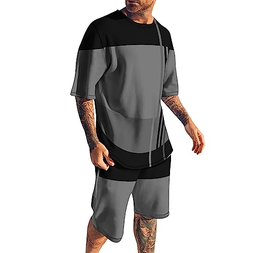 2 Teiler Herren Kurz Sommer Kurzarm Sport Anzug Kurze Hose und T-Shirt Set Kurz Sport Tracksuit Activewear Casual Baumwolle 2 Teiler Sommer Outfit Lustig 5XL Jogginganzug Trainingsanzug von Sunnyuk