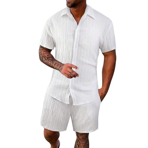 2 Teiler Herren Sommer Einfarbig Musselin Sportanzug Leinenanzug Herren Zweiteiliges Kurzarm Button-Up Revers Hemd und Shorts Set Jogginganzug Trainingsanzug Hawaii Anzug Sommer Outfit 2 Teiler Herren Sommer Einfarbig Musselin Sportanzug Leinenanzug Herren Zweiteiliges Kurzarm Button-Up Revers Hemd und Shorts Set Jogginganzug Trainingsanzug Hawaii Anzug Sommer Outfit von Sunnyuk