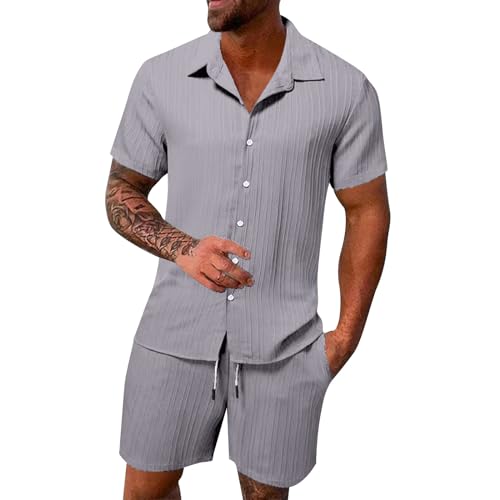 2 Teiler Herren Sommer Einfarbig Musselin Sportanzug Leinenanzug Herren Zweiteiliges Kurzarm Button-Up Revers Hemd und Shorts Set Jogginganzug Trainingsanzug Hawaii Anzug Sommer Outfit 2 Teiler Herren Sommer Einfarbig Musselin Sportanzug Leinenanzug Herren Zweiteiliges Kurzarm Button-Up Revers Hemd und Shorts Set Jogginganzug Trainingsanzug Hawaii Anzug Sommer Outfit von Sunnyuk