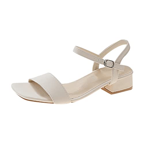 Blaue Sandalen Damen mit Absatz Mode Sommer Damen Sandalen mittlerer Absatz Blockabsatz offene Spitze Schnalle einfarbig lässig Schuhe Damen Jugendweihe von Sunnyuk