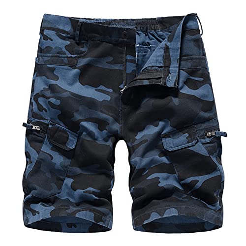 Cargo Shorts Herren Sommer Cargo Freizeithose Bermuda Sports Herren-Shorts Baggy Straight Cargoshorts Casual mit Gummizug und Taschen Kurze Cargohose Herren Männer Karierte Sporthose (Z01-Blue, XL) von Sunnyuk