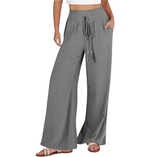 Damen Leinenhose Lang Sommer Palazzo Hose Leinen Leicht Wide Leg Stoffhose Casual Luftig Bequeme Freizeithose Elegant Einfarbig Yogahose Baumwolle High Waist Strandhose Locker mit Taschen mit Gummizug Damen Leinenhose Lang Sommer Palazzo Hose Leinen Leicht Wide Leg Stoffhose Casual Luftig Bequeme Freizeithose Elegant Einfarbig Yogahose Baumwolle High Waist Strandhose Locker mit Taschen mit Gummizug von Sunnyuk