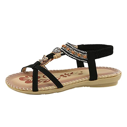 Damen Sandalen Flach Glitzer Sommerschuhe Römersandalen Sommer Strass Sandaletten Damen Elegant Bohemia Slides Strandschuhe Weisse Peeptoes Bequem Riemchensandalen Schuhe Mädchen von Sunnyuk