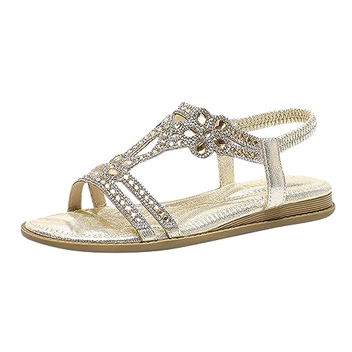 Damen Sandalen Glitzer Flach Riemchensandalen Römersandalen Sommer Strass Sandalen Damen Elegant Elegant Bohemia Strandschuhe Schuhe Bequem Peeptoes Weisse Sommerschuhe Slides Mädchen von Sunnyuk