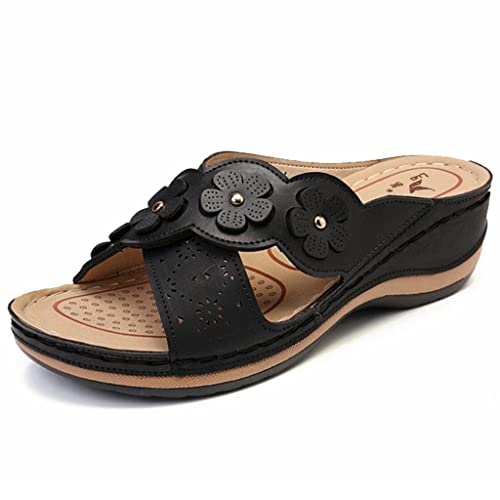 Damen Sandalen Sommer Comfort Peeptoe Plateau Pantoletten Frauen Offene Schuhe Flache Sandalen Flip Flops Damen Elegante Damen Römische Clogs Trekkingsandalen Flache Sandalen von Sunnyuk