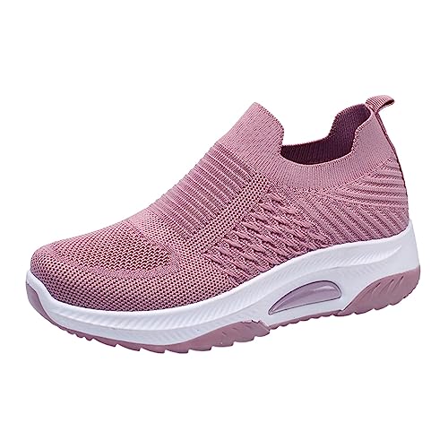 Damen Sneaker Weiss Leder Walking Shoes Leichte Halbschuhe Straßenlaufschuhe rutschfeste Leicht Flach Schuhe Trekkingschuhe Air Cushion Slip on Walkingschuhe Sneakers für Laufen Joggen von Sunnyuk