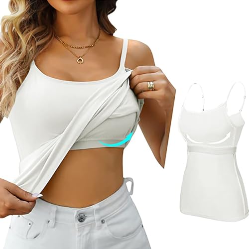 Damen Tanktop mit Integriertem BH Große Größen Unterhemd BH-Hemd Basic Eingebauter BH Bügelloser Gepolstert Verstellbare Spaghettiträger Top mit Integriertem Bh Ohne Bügel Bequeme Hemd Yoga BH von Sunnyuk