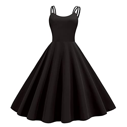 Damen Vintage Cocktailkleider Rockabilly Hohe Taille A-Line Petticoat Kleid Spaghettiträger Festlich Ballkleid Swing 50er Jahre Sommer Abendkleid Retro-Kleidung Elegant Partykleid von Sunnyuk