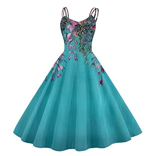 Damen Vintage Cocktailkleider Rockabilly Hohe Taille A-Line Petticoat Kleid Spaghettiträger Festlich Ballkleid Swing 50er Jahre Sommer Abendkleid Retro-Kleidung Elegant Partykleid von Sunnyuk