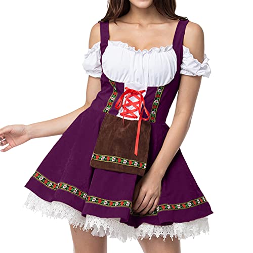 Dirndl Damen Schulterfrei Dirndlschürze Trachtenset für Oktoberfest Cosplay Party Dirndl-Sets Dirndl-Komplettsets Kurzarm Rüschen Rockabilly Stillkleid Abschlussballkleid Frauenkostüm für Frauen von Sunnyuk