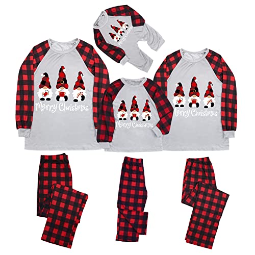 Familie Weihnachten Pyjamas Set, Weihnachts Pyjama Family Set Schlafanzug Damen Herren Kiner Baby Lang Outfit, Jumpsuit Rotes Kariertes Nachtwäsche Overall Hausanzug für die Familien von Sunnyuk