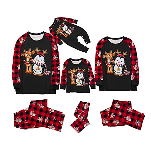 Familie Weihnachten Pyjamas Set, Weihnachts Pyjama Family Set Schlafanzug Damen Herren Kiner Baby Lang Outfit, Jumpsuit Rotes Kariertes Nachtwäsche Overall Hausanzug für die Familien von Sunnyuk