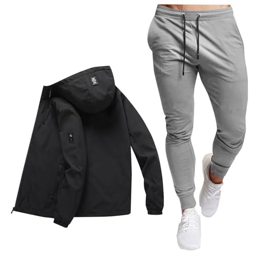 Freizeitanzug Herren Elegant, Jogginganzug Herren Set Winter Trainingsanzug Softshelljacke Wasserdicht Winddicht Warme und Jogginghose Sportanzug Casual Männer Winterjacke Set Tracksuit von Sunnyuk