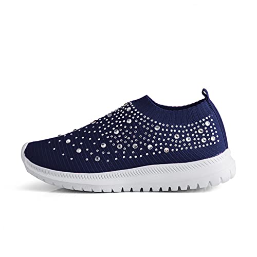 Freizeitschuhe Damen Mesh Slip-on Gestrickt mit Strass Weich Sohle Casual Fashion Überschuhe Leichte Atmungsaktiv Joggingschuhe Bequem Laufschuhe Fitnessschuhe Damenschuhe von Sunnyuk