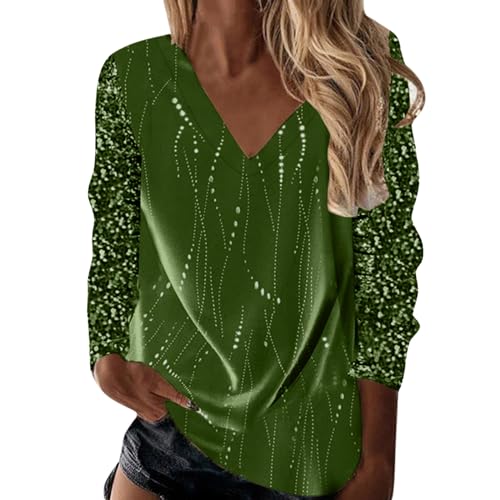 Glitzer Oberteile Damen Gold - Bluse Blusen Herbst Winter Silvester Shirt Langarmshirt Vintage Rundhals Modern Tunika Oberteil Langarm Party Top Pullover Oberteile von Sunnyuk