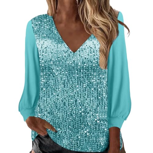 Glitzer Oberteile Damen Silber - Oberteil Tunika Modern Glitzer Langarmshirt Shirt V Ausschnitt Festliche Party Pullover Blusen Zur Hochzeit Vintage Oberteile Top Bluse von Sunnyuk