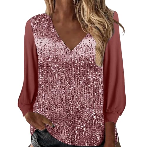 Glitzer Oberteile Damen Silber - Oberteil Tunika Modern Glitzer Langarmshirt Shirt V Ausschnitt Festliche Party Pullover Blusen Zur Hochzeit Vintage Oberteile Top Bluse von Sunnyuk