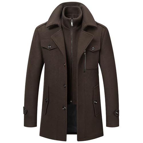 Herren Mantel Schwarz Winter, Mantel Herren Lange Jacke Slim Fit Casual Wollmantel Wintermantel Kerbkragen mit Knopfleiste Trenchcoat Herrenmantel Winter Warme Oberbekleidung Schwarz Einreiher von Sunnyuk