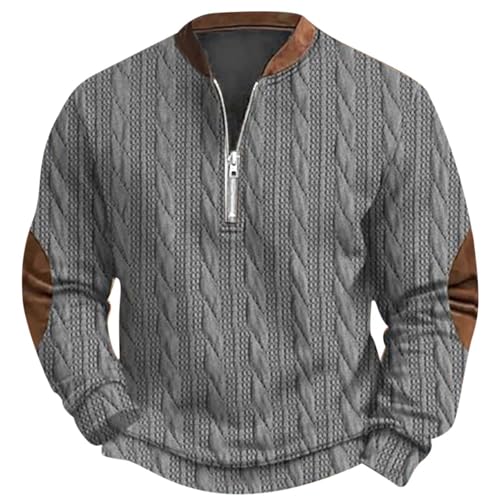 Herrenpullover Langarm Dünn, Strickpullover Herren V Ausschnitt Winter Warm Sweater Winterpullover Stehkragen Half Zip Arbeitspullover Pullover Sport mit Reißverschluss Fleecepullover Business von Sunnyuk