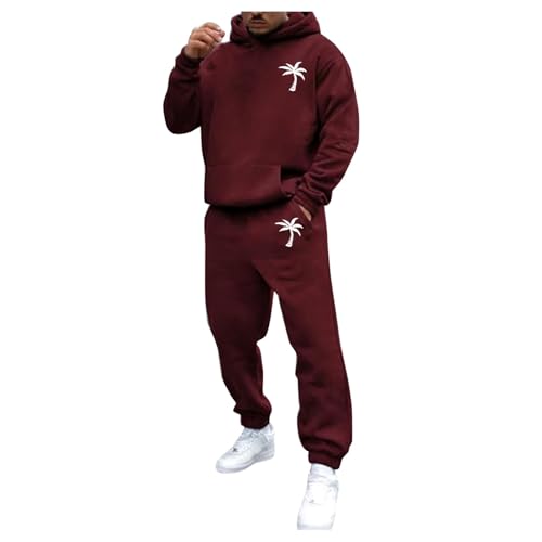 Jogginganzug Herren Set 2-Teilig Trainingsanzug mit Aufdruck Palme Oversized Pullover Y2K Hoodie und Baggy Baumwolle Jogginghose Sportanzug Kapuzenpullover Freizeitanzug Hausanzug Tracksuit von Sunnyuk
