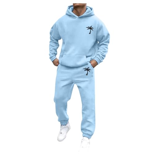 Jogginganzug Herren Set 2-Teilig Trainingsanzug mit Aufdruck Palme Oversized Pullover Y2K Hoodie und Baggy Baumwolle Jogginghose Sportanzug Kapuzenpullover Freizeitanzug Hausanzug Tracksuit von Sunnyuk