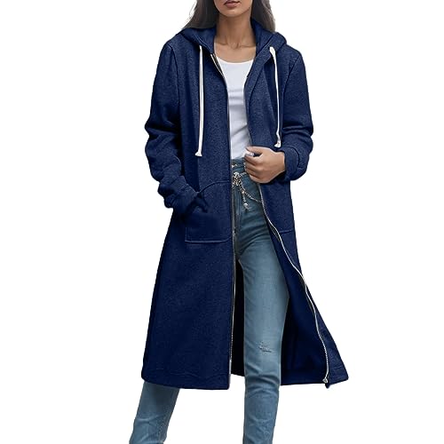 Kapuzenjacke Damen Lang Winter Sale Hoodie Zip Kapuzenmantel Oversize Casual ReißVerschluss Sweatshirt Lange Mantel Jacke mit Kapuze Tasche Mode Sweatjacke Elegante Kapuzenpullover Herbst Winter von Sunnyuk