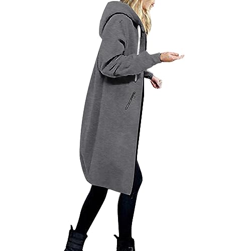 Kapuzenjacke Damen Lang Winter Sale Hoodie Zip Kapuzenmantel Oversize Casual ReißVerschluss Sweatshirt Lange Mantel Jacke mit Kapuze Tasche Mode Sweatjacke Elegante Kapuzenpullover Herbst Winter von Sunnyuk