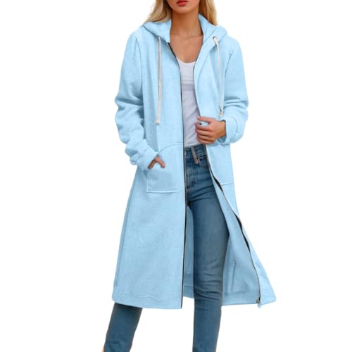 Kapuzenjacke Damen Lang Winter Sale Hoodie Zip Kapuzenmantel Oversize Casual ReißVerschluss Sweatshirt Lange Mantel Jacke mit Kapuze Tasche Mode Sweatjacke Elegante Kapuzenpullover Herbst Winter von Sunnyuk