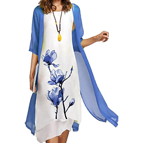 Kleider Damen Sommerkleid Rundhals Cocktailkleid ärmellosen Freizeitkleid Cardigan Blumen Kleider Leicht Luftig Partykleid Elegant Boho Kleid A-Linie Tunika Kleider Vintage Damen Kleide von Sunnyuk