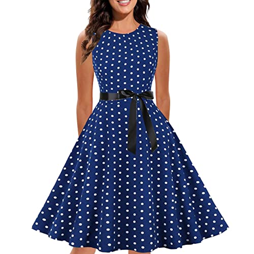 Kleidung Spitze Frauen Ärmellose Party Retro-Vintage-50er Jahre solides Abschlussballon Damenkleid Sommerkleider Damen Knielang von Sunnyuk