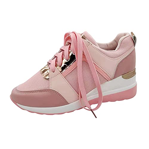 Laufschuhe Damen Wasserdicht Joggen Halbschuhe Up Frauen Mesh- beiläufige Schuhe atmungsaktiver Keilschuh Spitze Frauen Wander-Freizeitschuhe Damen Stoffschuhe von Sunnyuk