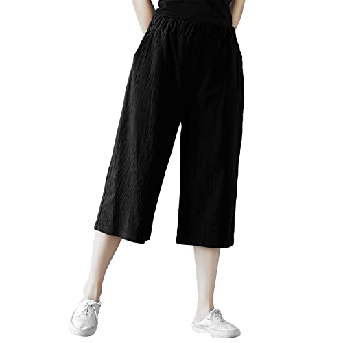Leinenhose Damen Sommer Beige Mode Frühling Und Herbst Freizeithose Damen Kurzgröße Große Größen mit Weitem Bein Luftige Haremshose Frauen Jeans Leicht Luftig Sommerhose Locker Schlupfhose Stoffhose von Sunnyuk