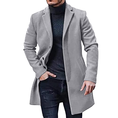 Mantel Herren Winter Schwarz, Mantel Herren Lange Jacke Slim Fit Casual Wollmantel Wintermantel Kerbkragen mit Knopfleiste Trenchcoat Herrenmantel Winter Warme Oberbekleidung Schwarz Einreiher von Sunnyuk