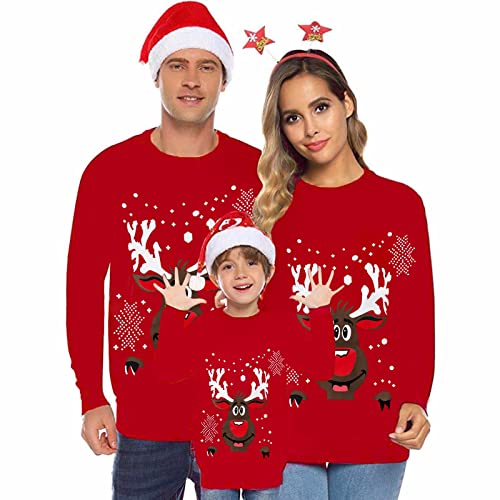 Sunnyuk Weihnachtspullover Familie Set Pullover Rentier Muster Sweatshirt Pulli Familien Outfit Set Ugly Christmas Sweater Weihnachtspullis Herren Damen Kinder Junge Mädchen von Sunnyuk