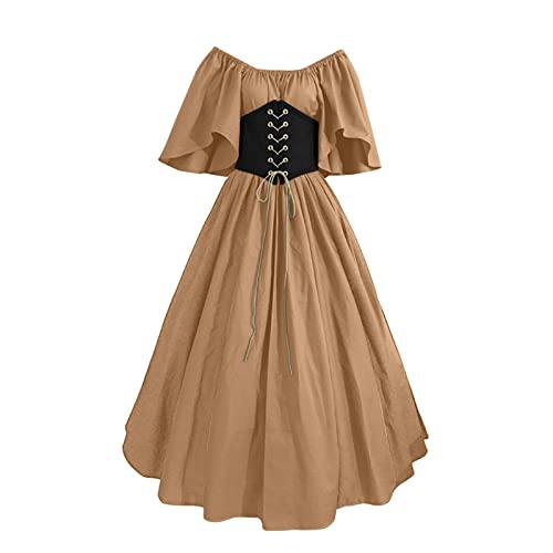 Mittelalter Kleidung Damen Renaissance Retro Wikinger Kleidung Mittelalter Kleid Große Größen Gothic Kleider Halloween Karneval Kostüm Vintage Barock Mittelalter Kostüme Faschingskostüme, S-5XL von Sunnyuk